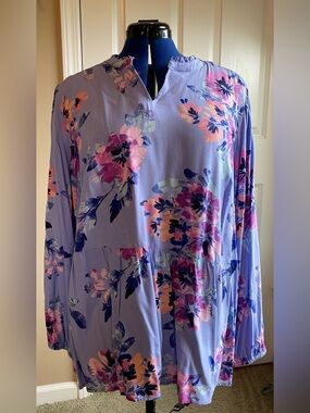 Denim & Co. Printed Blouse with Smocked Cuffs
